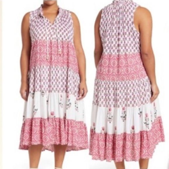 Chelsea & Theodore Split Neck Boho Maxi Dress Size M - Picture 1 of 5